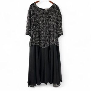 Vintage French Collizioni Sequin Beaded Formal Midi Dress Black Plus Size